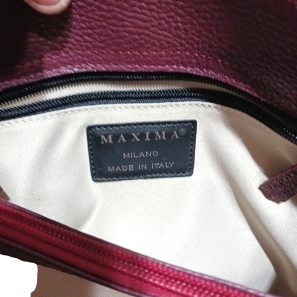 Maxima Milano Burgundy Italian Leather Hand Bag Satchel - Picture 7 of 10
